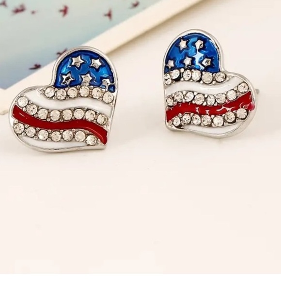 Jewelry - Patriotic Stars & Stripes Heart Earrings